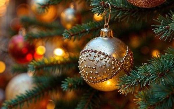 A christmas tree on a christmas market can be seen