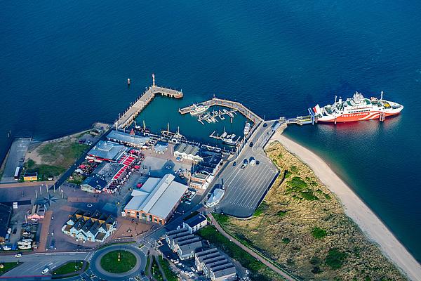 Aerial view of the port of List, Sylt, SyltExpress at the ferry terminal