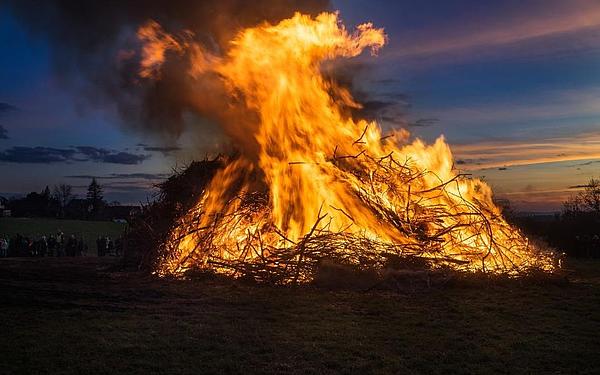A bonfire burning