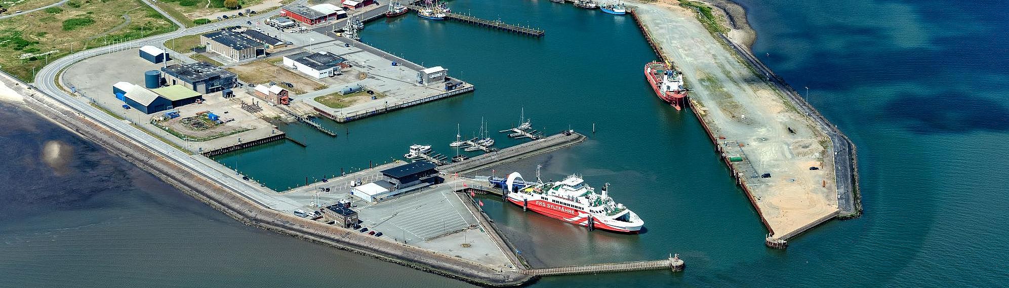 Aerial view of the Havneby berth, with the “Syltexpress” moored.