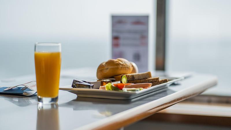 Breakfast in the on-board restaurant.