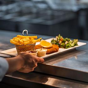Schnitzel and chips from the on-board restaurant.