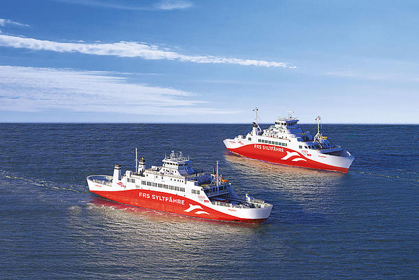 Both of FRS Syltfähre's ferries driving