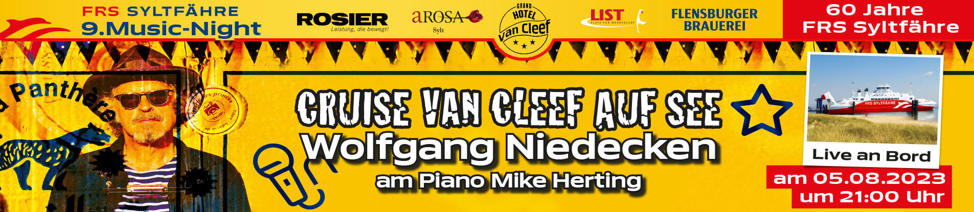 Gelbes Banner mit weißem "Wolfgang Niedecken" Schriftzug