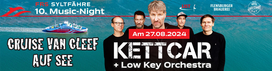 Meer mit Syltfähre im Hintergrund und "KETTCAR" Schriftzug